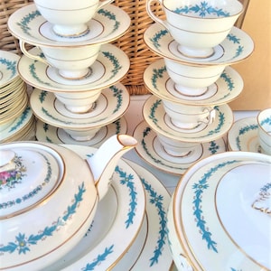 Antique Aynsley Cambridge Teaset: England Fine China, Blue Floral