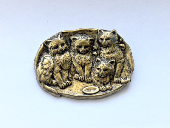 Brass Cat Brooch, Vintage 80s Figural Cat brooch,… - image 3