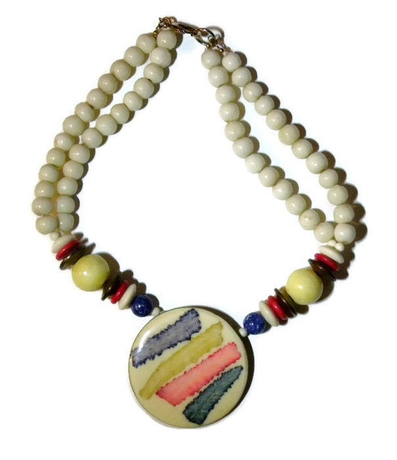 Brass Ceramic Statement Pendant Necklace with Yell