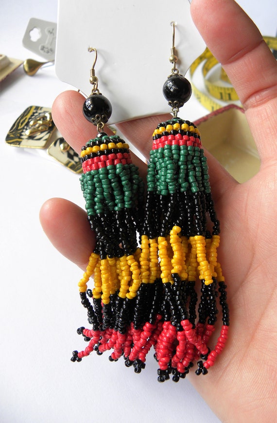 Boho Earrings Multicolour  Multicolor Dangly Beads Long Dangly Gypsy Tribal Asian Eastern Style