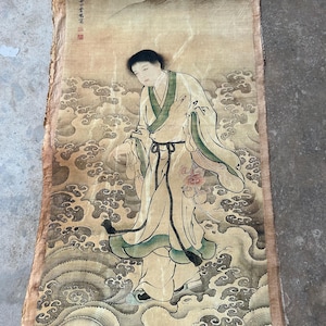 Vecchia carta dipinta, tempio, ritratti di divinità, disegno, Tibet, Nepal, antica pergamena, carta Xuan, immagine, fantasma, dio, calligrafia, sigilli, arte popolare, muro