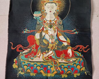 Nepal Buddhism Kwan-yin Thangka Print Scroll Buddha Life Painting Art Tibetan Wall Decor for Yoga Kwan yin meditation DIY framed wall decor