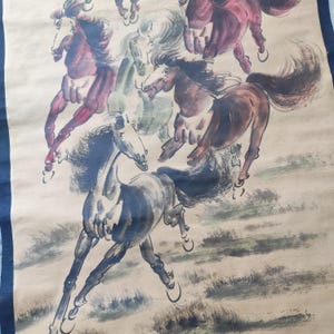 アジアの古い巻物絵画ライスペーパー絵画、壁装飾マウント/フレーム馬のテーマ動物の絵ブラシアートブラシ風景