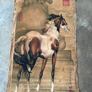 Vecchio dipinto su rotolo, dipinto su carta di riso con cavallo, decorazione murale senza cornice/montato, dipinto impressionista di paesaggio, dipinto perfetto con pennello.