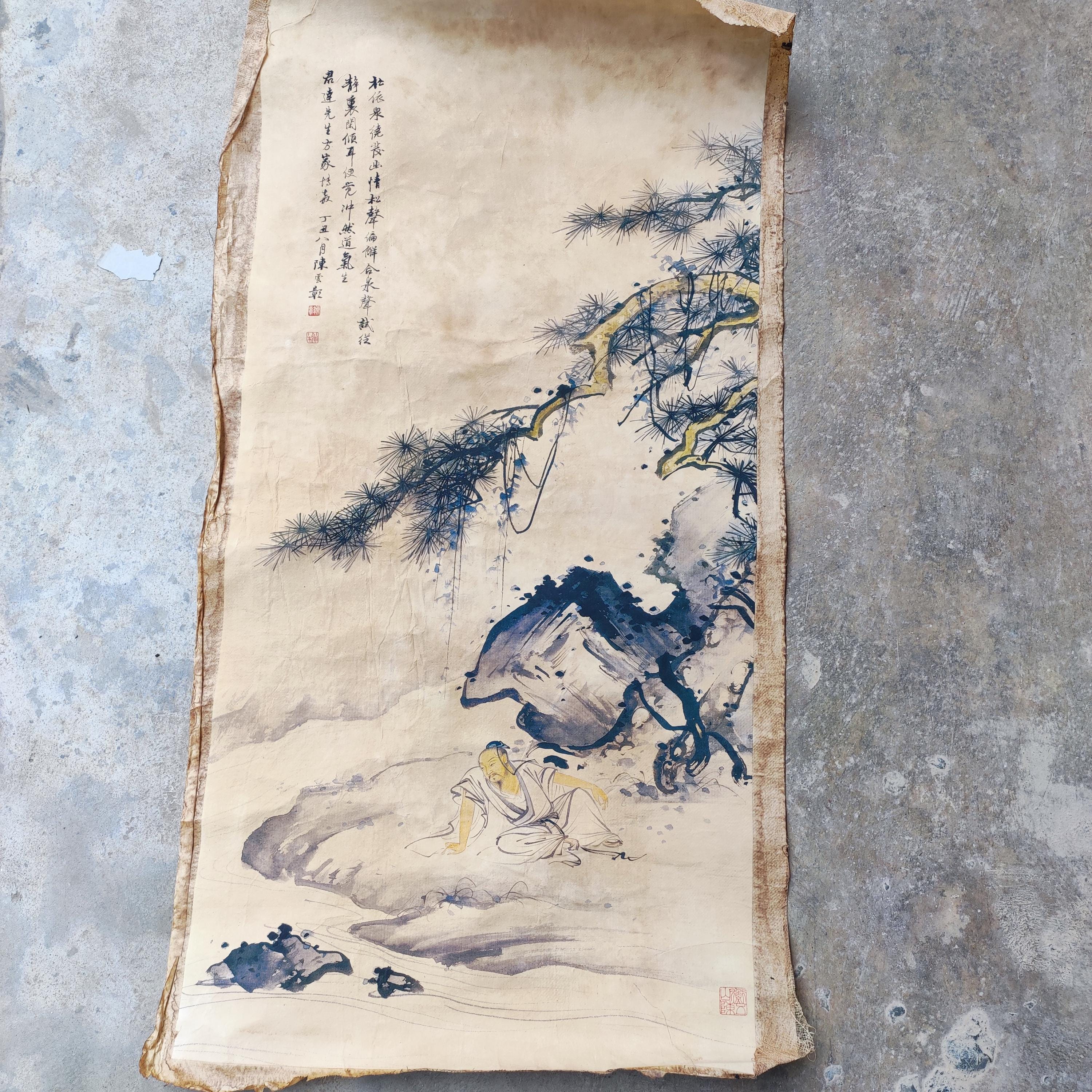 Vtg Frameless Picture core painting Ancient paintings,calligraphy , Signed Asian Unframed watercolour Asia Handpainted old Antique portrait