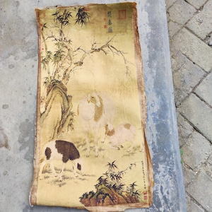 Poster d'epoca, rotolo antico cinese firmato, decorazione da parete per interni, arazzo da parete, rotolo da parete, decorazione orientale asiatica, stampe d'arte rustiche