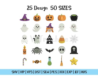 Set Mini Halloween Embroidery, Mini Cute Halloween Embroidery Design, Set Halloween Machine Embroidery, 25 Mini Design Embroidery, 50 sizes