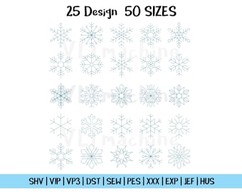 Set Mini Schneeflocken Stickerei, Mini Schneeflocken Run Stickerei, Set Schneeflocken Maschinenstickerei, Weihnachtsstickerei, 25 Design 50 Größen