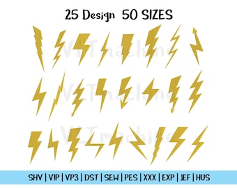 Set Mini Lightning Botl Embroidery, Set Lightning Embroidery, Lightning Strikes Embroidery, Lightning Embroidery, 25 Mini Design, 50 sizes