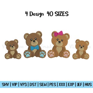 Set Mini Bear Embroidery, Mini Bear Embroidery Design, Set Bear Machine Embroidery, Cute Bear Embroidery, 4 Design Bear Family and 40 sizes