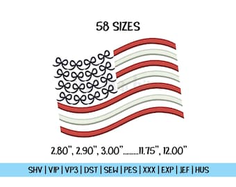 American Flag Bow Embroidery, Bow American Flag July 4th Embroidery Design, American Flag 4th July Embroidery, Bow Flag Machine, 58 sizes