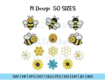 Set Mini Bee Embroidery, Mini Flying Bee Embroidery Design, Set Bee Machine Embroidery, Cute Bee Embroidery, 14 Mini and Big Design,50 sizes