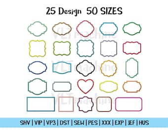 Set Shapes Applique Embroidery, Frames Applique Embroidery , Shapes Applique Machine Embroidery, Set Patch Embroidery, 25 Design, 50 sizes