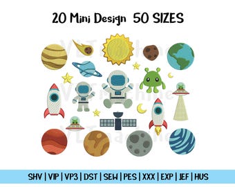 Set Space Embroidery, Set Mini Space Embroidery, Set Solar System Embroidery, Set Mini Astronaut Machine, 20 Mini Design Embroidery 50 sizes