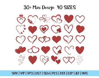 Set Small Heart Embroidery, Mini Heart Embroidery Design, Set Mini Heart Machine Fill, Mini Heart Embroidery, 32 Mini Design and 40 sizes