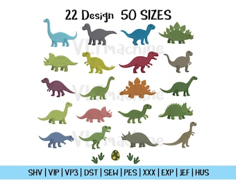 Set Mini Dinosaurs Embroidery, Dinosaurs Silhouette Embroidery, Set Dinosaurs Machine Embroidery, Dinosaurs Embroidery, 22 Design 50 sizes