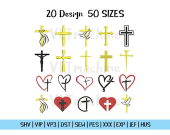 Set Mini Cross Embroidery, Set Cross Heart Embroidery, Mini Cross Machine Embroidery, Set Christian Cross Embroidery, 20 Mini Design 50 size