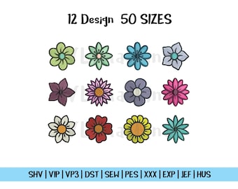 Set Mini Flower Embroidery, Mini Flower Embroidery Design, Bundle Flower Embroidery, Set Mini Flowers Machine, 12 Mini Big Design, 50 sizes