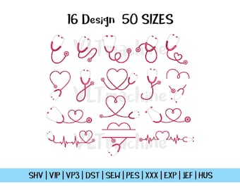 Set Mini Stethoscope Embroidery, Set Stethoscope Embroidery, Stethoscope Machine Embroidery, Set Medical Embroidery, 16 Mini Design 50 sizes