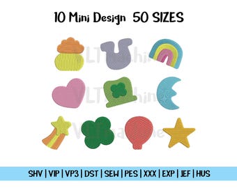 Set Mini Glücksbringer Stickerei, Mini Glücksbringer Stickerei, Set St Patricks Day Maschinenstickerei, 10 Mini Design Charms und 50 Größen