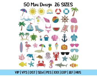 Set Mini Beach Embroidery, Mini Sea Ocean Embroidery, Set Summer Machine Embroidery, Mini Summer Embroidery Design, 50 Mini Design, 26 sizes