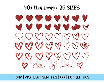 Set Small Heart Embroidery, Mini Hearts Embroidery Design, Set Mini Heart Machine Fill, Set Heart Embroidery, 45 Mini Design and 35 Sizes