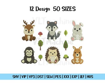 Set Mini Woodland Embroidery, Small Woodland Embroidery Design, Set Animals Machine Embroidery, Baby Woodland Embroidery, 12 Design 50 sizes