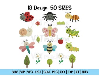 Set Mini Insects Embroidery, Mini Insects Embroidery Design, Set Insects Machine Embroidery, Cute Insects Embroidery, 18 Mini Design 50 size