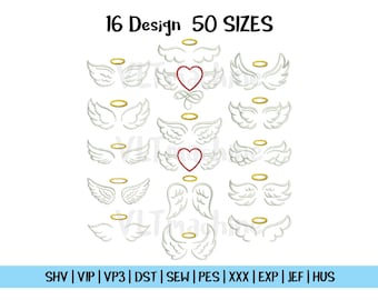 Set Mini Angel Wings Embroidery, Set Angel Wings Embroidery, Mini Wings Machine Embroidery, Set Angel Embroidery, 16 Mini Design, 50 sizes