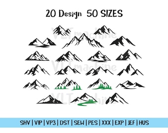 Set Mini Mountains Embroidery, Bundle Mountains Embroidery, Set Mountains Machine, Mountains Silhouette Embroidery, 20 Design and 50 sizes