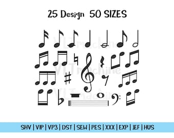 Set Mini Music Note Embroidery, Set Music Note Embroidery, Mini Music Note Machine Embroidery, Set Music Embroidery, 25 Mini Design 50 sizes