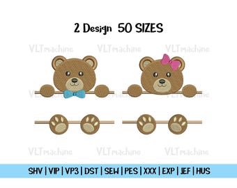 Set Split Bär Stickerei, Split Bär Stickdatei, niedlicher Bär Maschinenstickerei, Teddybär Stickerei, 2 Design Bär und 50 Größen