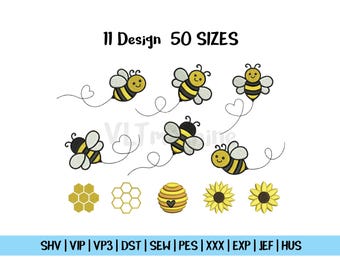 Set Mini Bee Embroidery, Mini Flying Bee Embroidery Design, Set Bee Machine Embroidery, Cute Bee Embroidery, 11 Mini Design and 50 sizes
