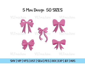Set Mini Bow Embroidery, Set Bow Embroidery Design, Mini Bow Machine Embroidery, Set Ribbon Bow Embroidery, 5 Mini Design Bow and 50 sizes
