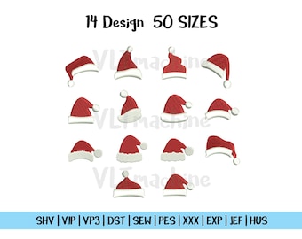 Set Mini Santa Hat Embroidery, Mini Santa Claus Hat Embroidery Design, Set Christmas Santa Hat Machine Design, 14 Mini Design and 50 sizes