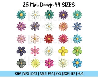 Set Mini-Blumen Stickerei, Mini-Blumen Stickmuster, Bundle-Blumen-Stickerei, Set-Blumen-Maschine, 25 Mini Design, 44 Größen