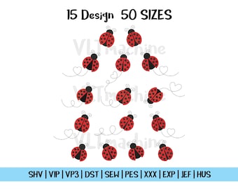 Set Mini Ladybug Embroidery, Mini Ladybug Embroidery Design, Set Lady bug Machine Embroidery, Cute Lady bug Embroidery, 15 Design, 50 sizes