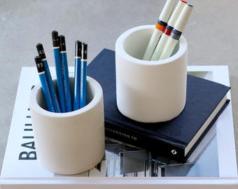 Concrete Pen Holder | Minimalist Cement Plant Succulent Pot | Pen Pencil Cup | Office Decor Organizer | Unique Gift for Her/Him