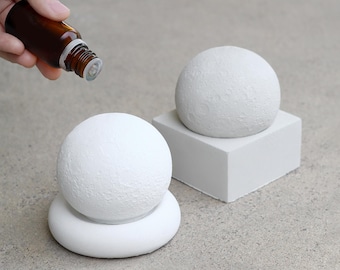 Concrete Moon Zen Essential Oil Diffuser | White & Gray Cement Passive Diffuser with Base | Smokeless Cozy Aromatherapy Home Fragrance
