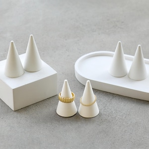 Set of 2 Concrete Ring Cone Holders | White & Gray Cement Ring Display | Minimalist Engagement Anniversary Gift | Handmade Gift for Her