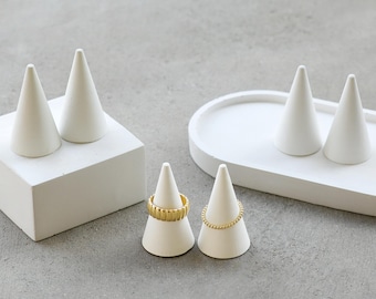 Set of 2 Concrete Ring Cone Holders | White & Gray Cement Ring Display | Minimalist Engagement Anniversary Christmas Gift | Gift for Her