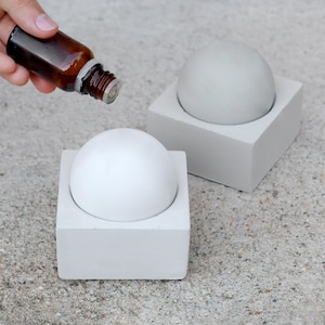 Concrete Zen Essential Oil Diffuser with Base | Flat Top Dome Cement Passive Essential Oil Diffuser | Smokeless Aromatherapy Home Fragrance