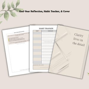 Minimalist cover design, habit tracker PDF, and end-year reflection prompts. A complete digital planner PDF for GoodNotes, Samsung Notes, or printable use. Perfect as an undated journal, selfcare log, and intentional growth tool.