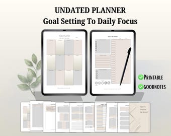 Undatierter Digitaler Planer PDF | GoodNotes, Ziele setzen bis zum täglichen Fokus & Habit Tracker – Das beabsichtigte Wachstum