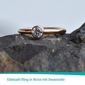 Roségoldener Edelstahl-Ring mit Swarovski Kristall-Funkelnder Ring mit weißem Kristall für sie-Edelstahl Damenring mit weißem Stein-