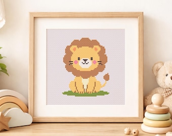 Kawaii Lion Cross Stitch Pattern (PDF Download) – Nursery Decor