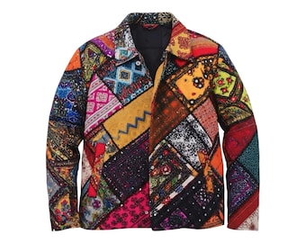 Handmade Patchwork Jacket, Unique Embroidered Bohemian Coat, Vintage Textile Fashion, Festival Wear.
