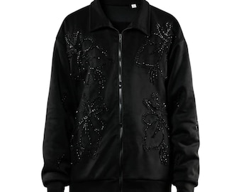 Handmade Black Beaded Floral Jacket