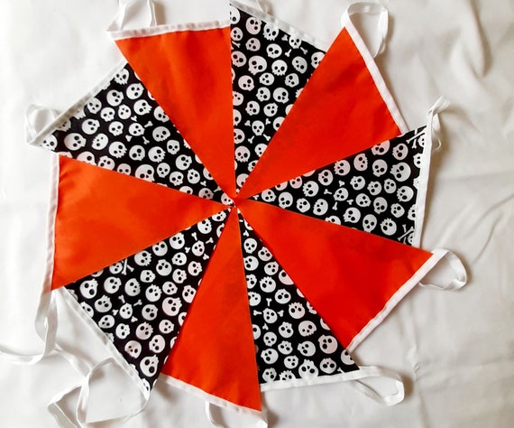 Handmade Halloween Bunting: Black & Orange Shabby Chic Garland