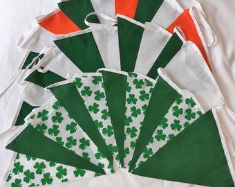 St. Patricks Day Bunting Shamrock Emerald Green Orange White 10ft. 3 mtrs. Handmade